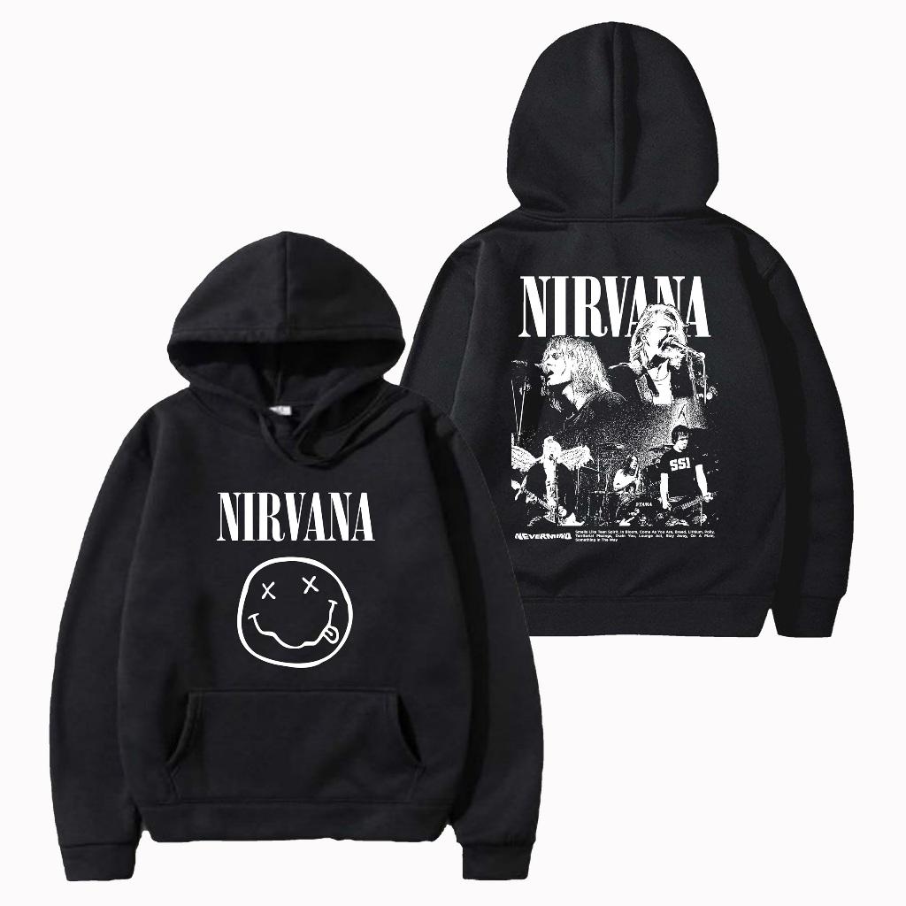 Hoodie NIRVANA Sweater Pullover Warna Hitam Jaket Unisex Pria Wanita Jumper Fleece Original Distro B
