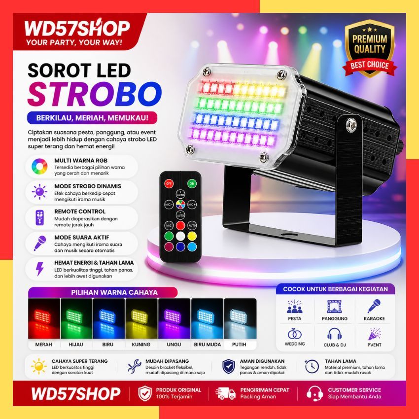 Lampu Disco Sorot LED Strobo Lighting DJ Party Pesta Disko Panggung RGBW Warna Warni Remote Kontrol