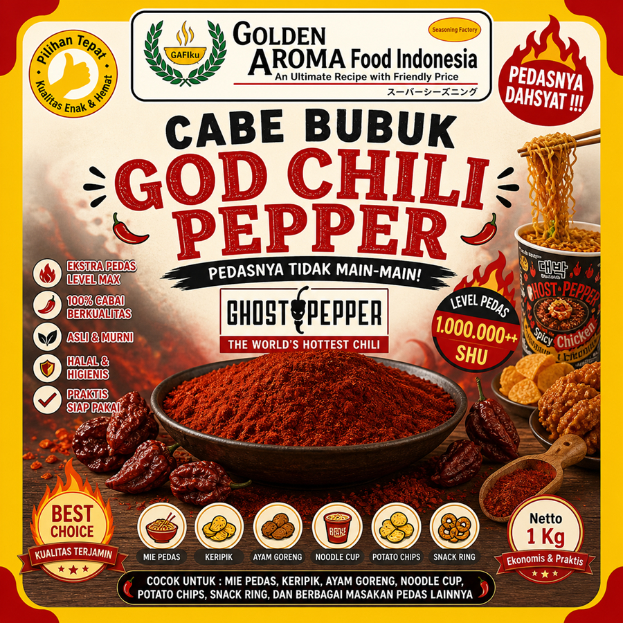 Cabe Bubuk Ghost Pepper 1 Kg  God Pepper Cabai Bubuk Terpedas Hits Gafi Hot Chili Pepper Red Hot Car
