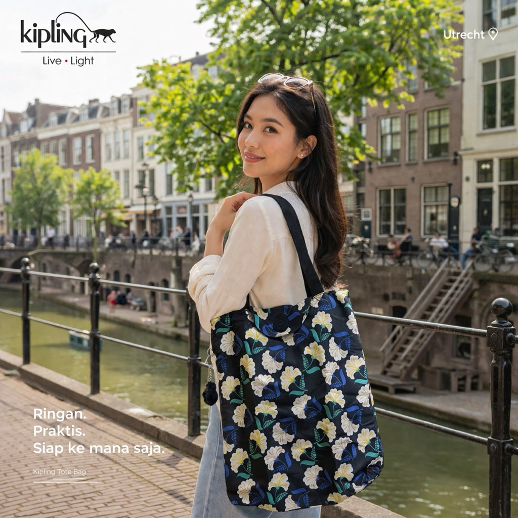 Tas Totebag Lipat Wanita Pria Kipling Top-Handle Bag - Blue Original