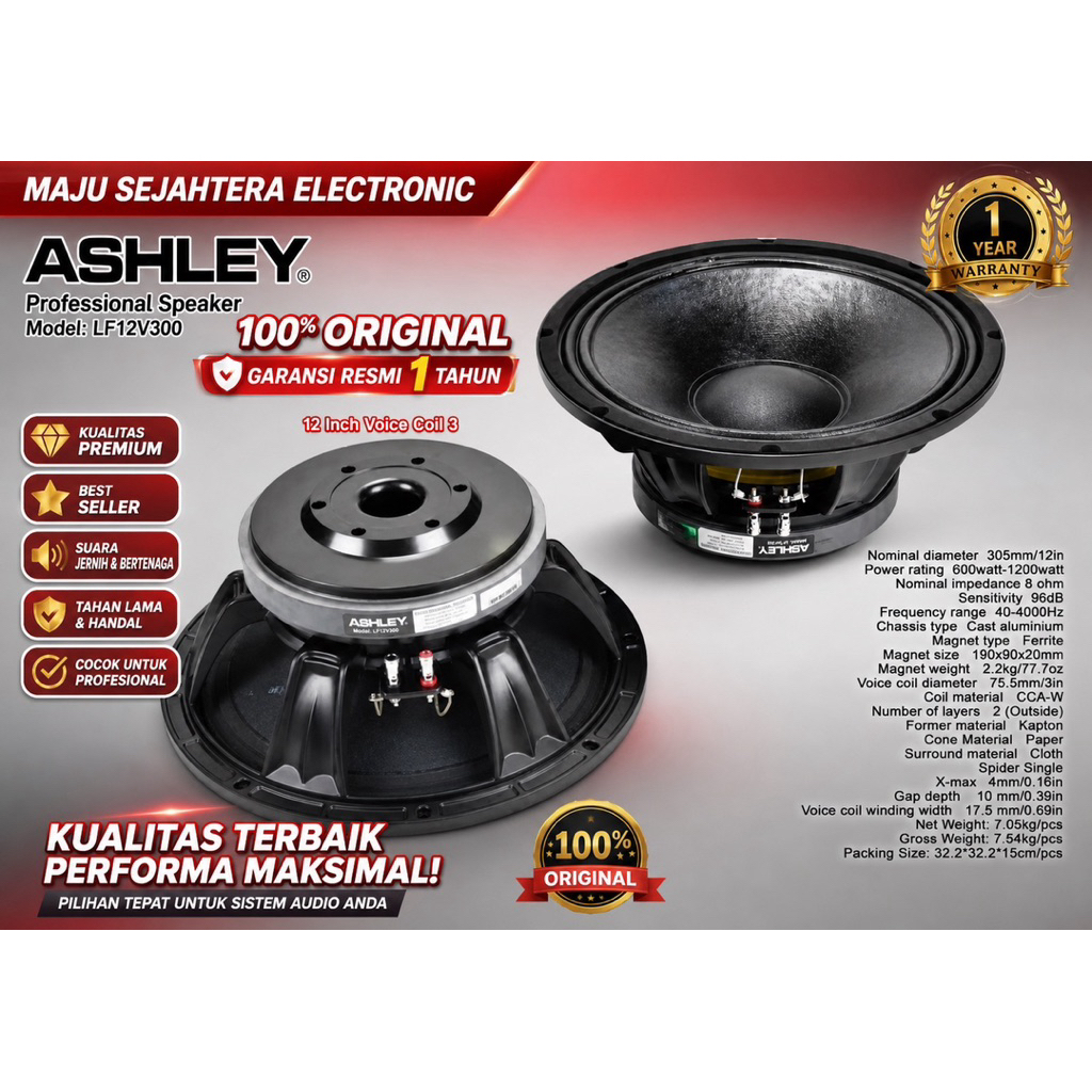 SPEAKER KOMPONEN ASHLEY 12 INCH VC 3 INCH LF12V300 lf12v300 LF 12 V 300 LF12 V300 ORIGINAL