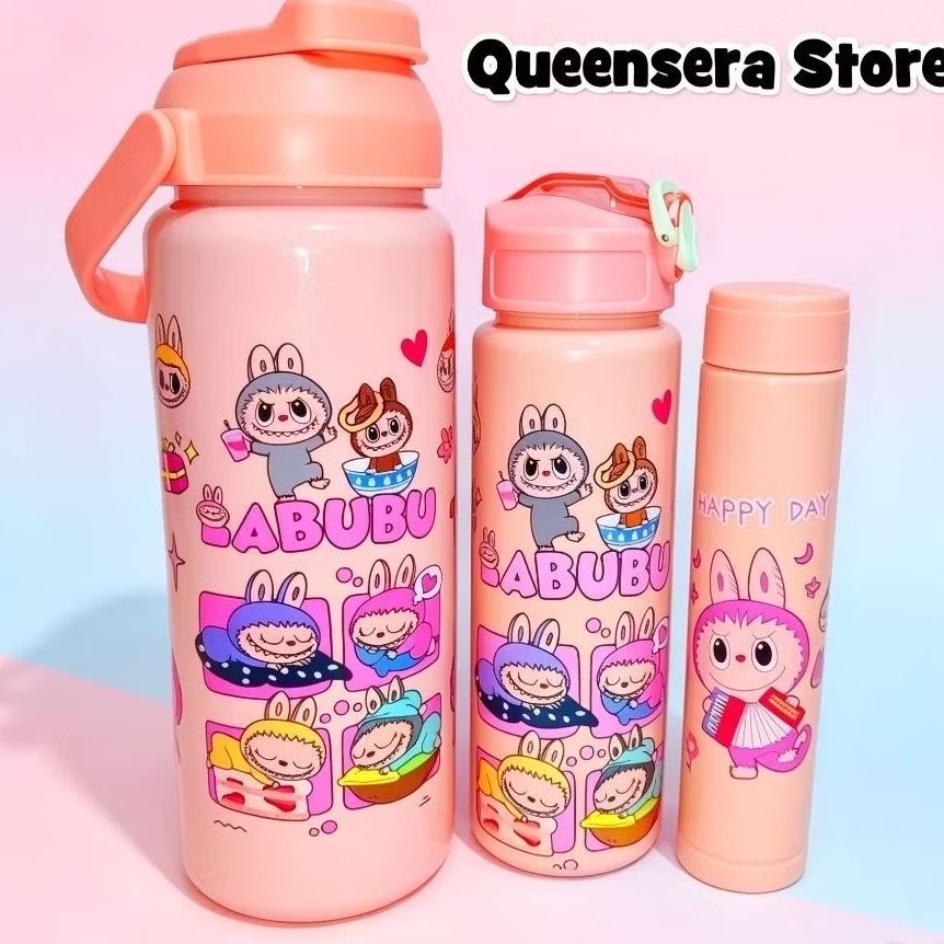 BOTOL MINUM KARAKTER ANAK 3PC/ Botol minum Plastik UK Besar, Sedang Dan Kecil