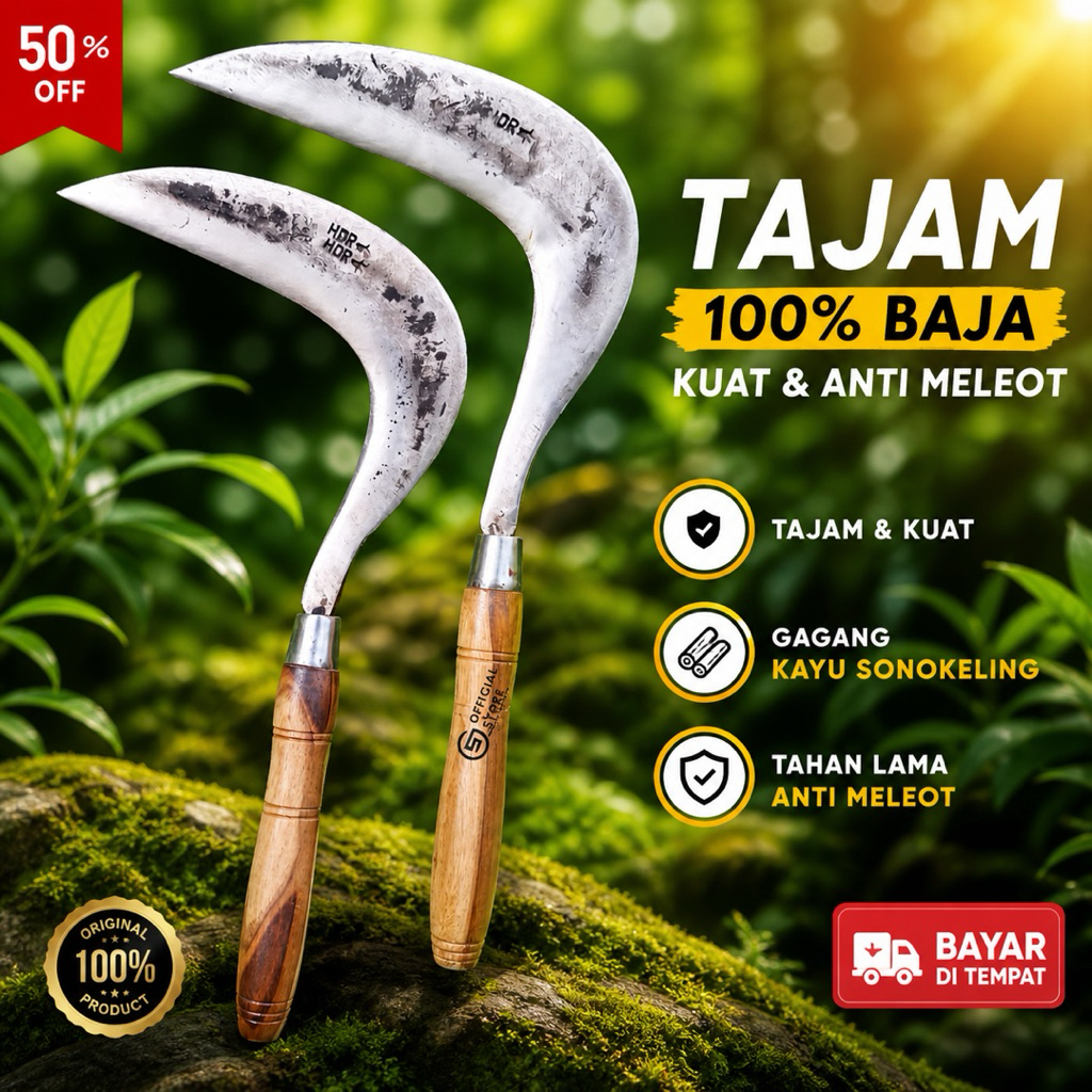 Arit Cikajang Baja Per Super Tajam | Arit Rumput Kebun Sawah Kuat Tahan Lama