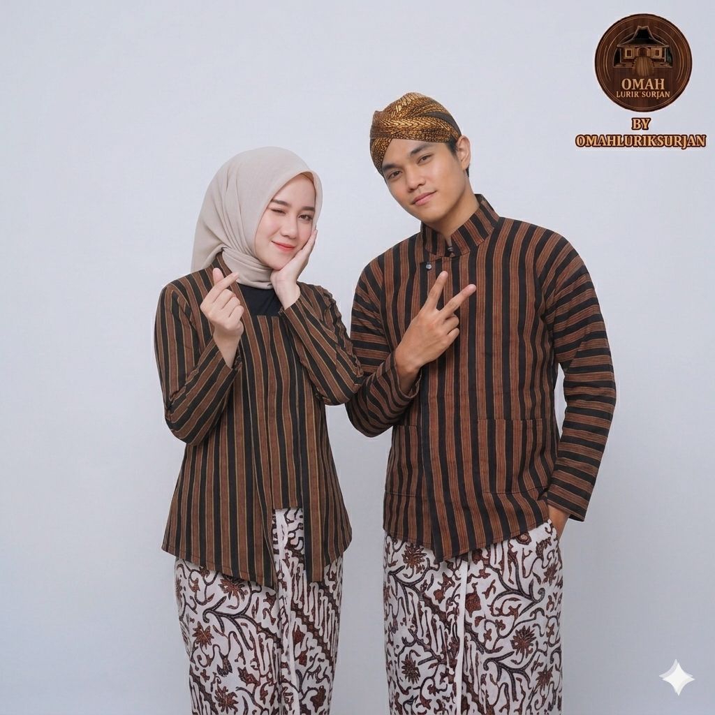 Dewasa Surjan Lurik Pria & Kebaya Kutubaru Wanita Couple – Outfit Prewedding, Acara Adat Jawa, Konda