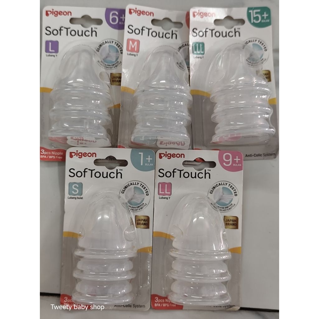Pigeon Softtouch Nipple/wide nipple isi 3 pcs