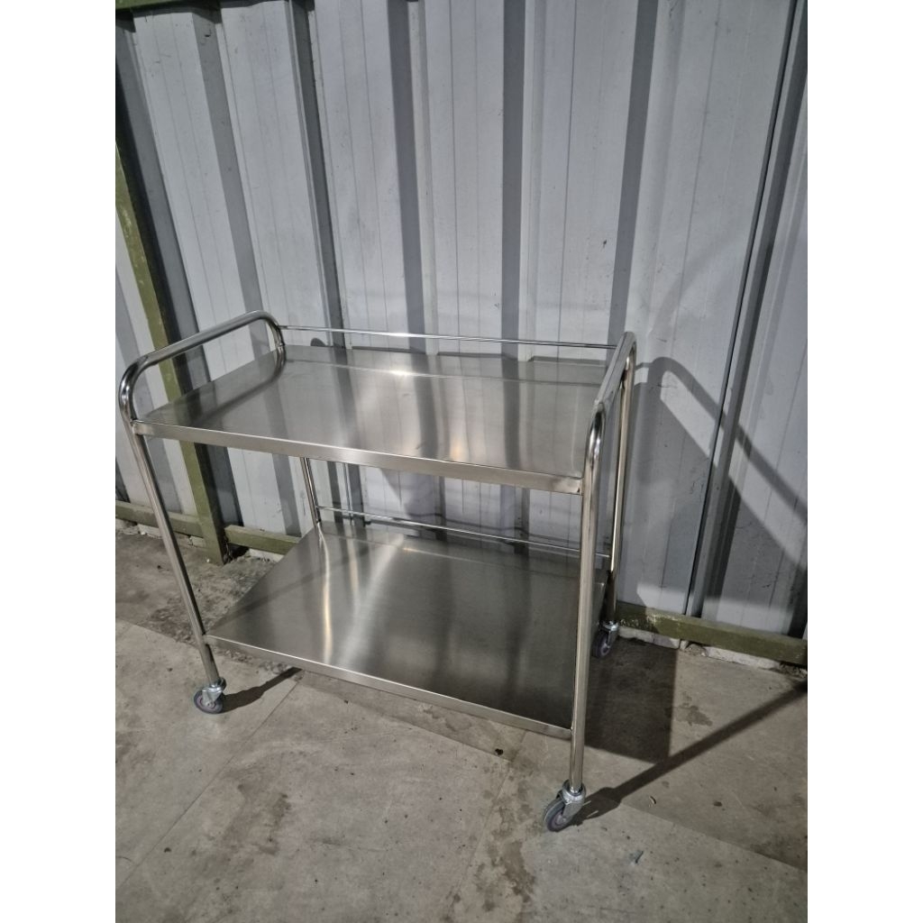 Trolley Meja Stainless 150x60x70cm 2 Susun Pakai Roda