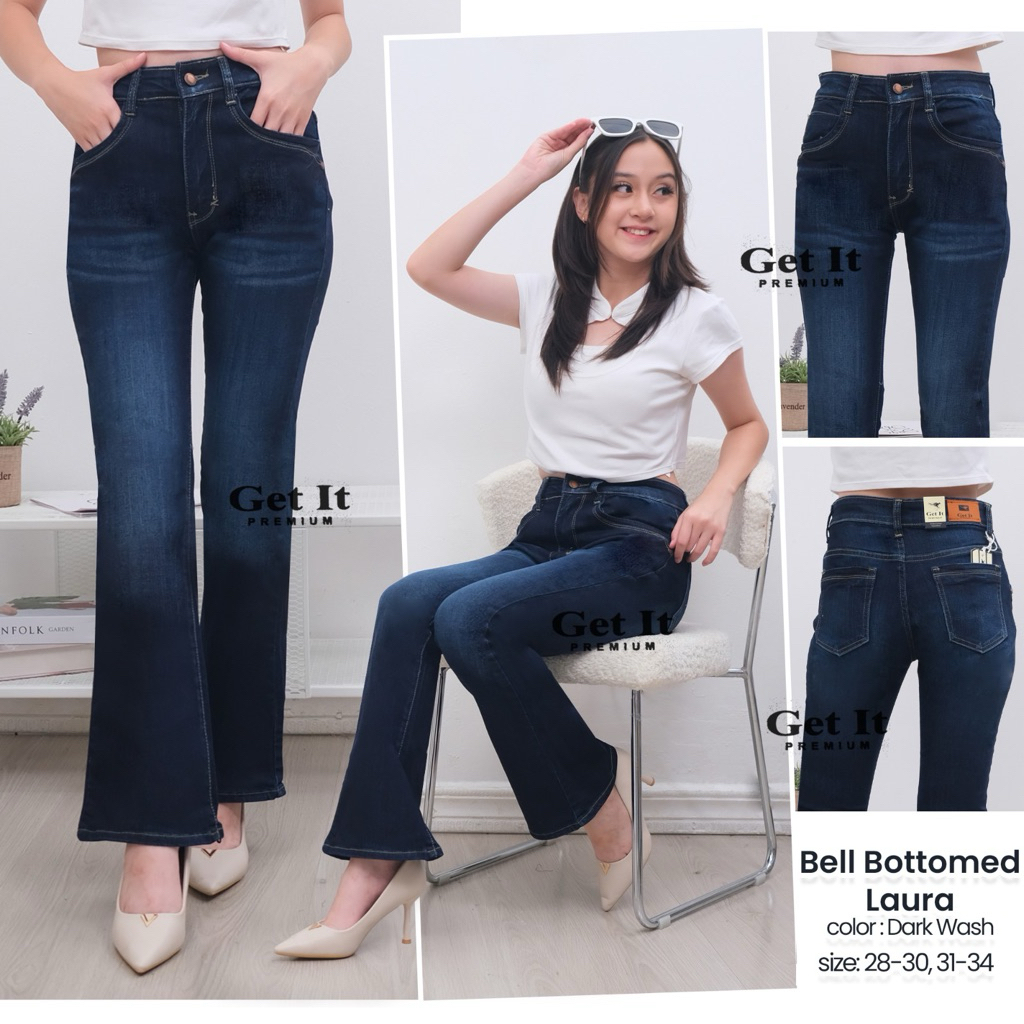 Celana Cutbray Jeans Basic Laura Dark wash Kancing 1 Bahan Jeans Melar Get It Jeans