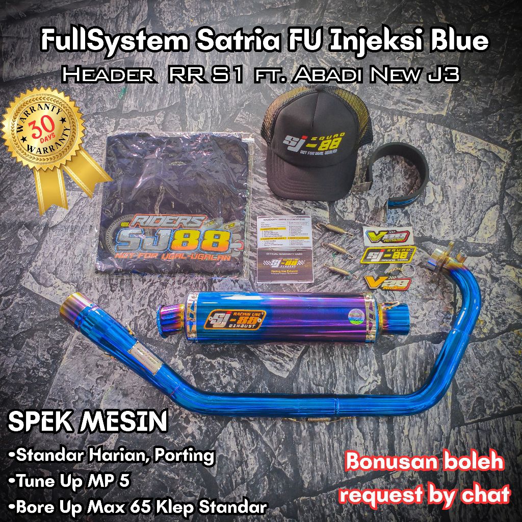 Knalpot SJ88 FULLSYSTEM RR S1 Blue Violet SATRIA F150 INJEKSI Fullset Ngacung Ceng Roadrace Original