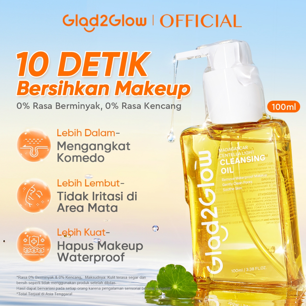 Glad2Glow Madagascar Centella Light Cleansing Oil 100ml/200ml - micellar water pembersih wajah Pengh