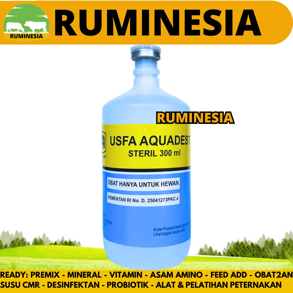 USFA AQUADEST 300ML - Aquades Air Steril Destilated Water untuk Campuran Obat Hewan Ternak