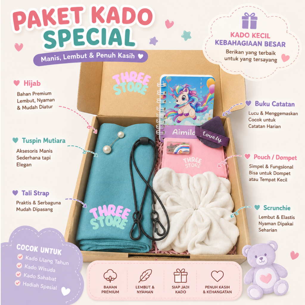 Paket Kado Wanita Aesthetic Isi Hijab Scrunchie Tuspin / Gift Set Cewek Ulang Tahun Murah & Lengkap
