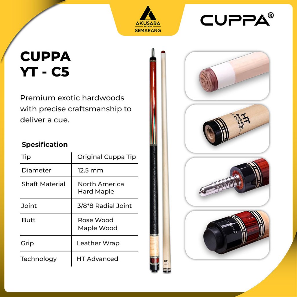 Cuppa YT Series Low Defelction HTE Shaft Maple Stik Billiard Cue PLay