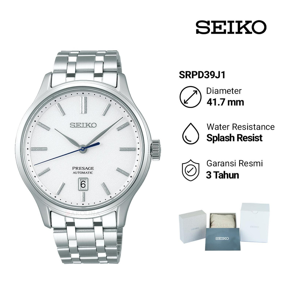 Jam Tangan Pria Analog  Seiko Presage SRPD39J1 Japanese Garden Automatic White Dial Stainless Steel 