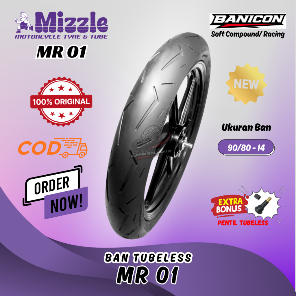 Ban Mizzle MR01 MR 01 ukuran 90/80 RING 14 Racing Tyre Ban Balap Satuan Ban Motor Tubeless
