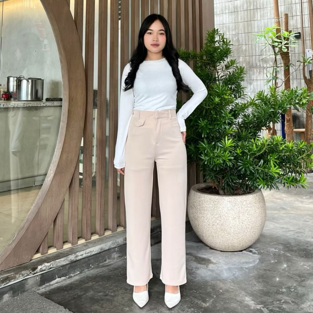 Oro Pants knit Celana Loose Pants Trouser Wanita Highwaist - Celana Kerja Wanita - Celana Kulot Form
