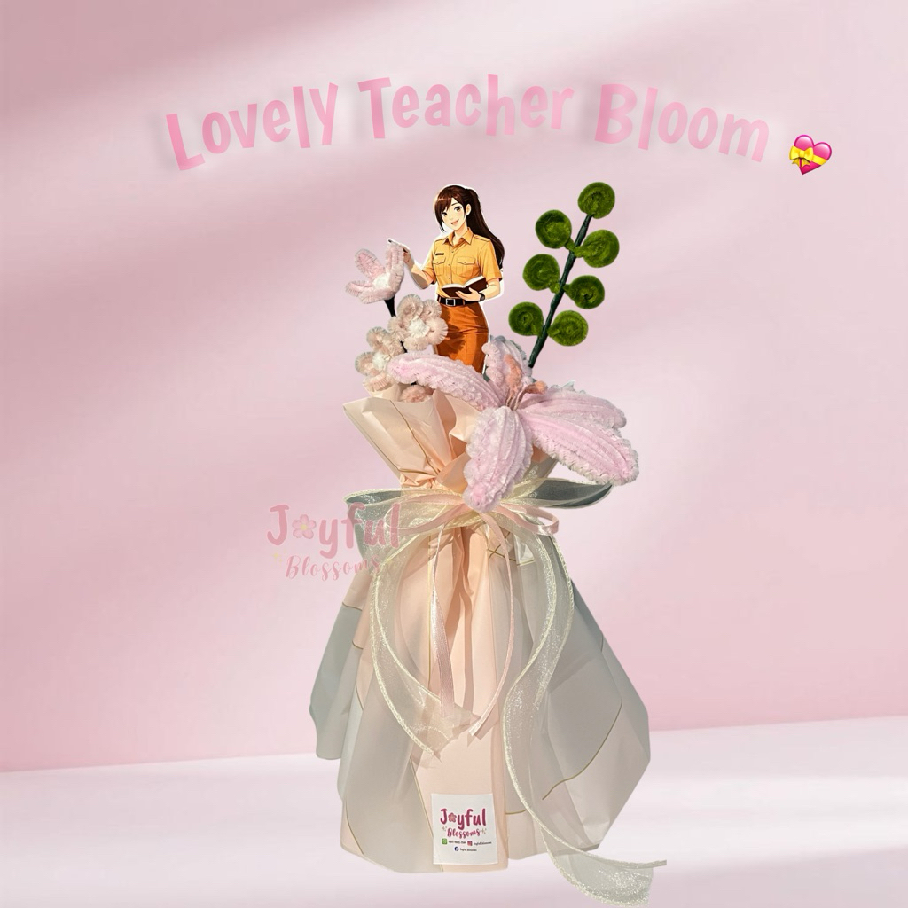 (FREE TAS BUKET)BUKET HARI GURU| Buket Kawat Bulu Pink Merah Muda| Kelulusan Anak KULIAH SMA SMP TK 