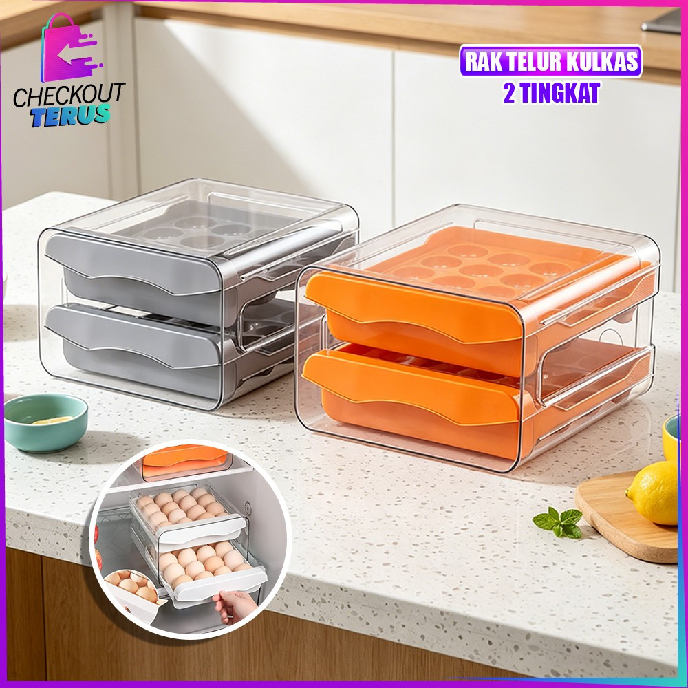 CT C410 Tempat Telur 2 Tingkat Kotak Penyimpanan Telor Serbaguna Kotak Telur 2 Susun Egg Storage Box