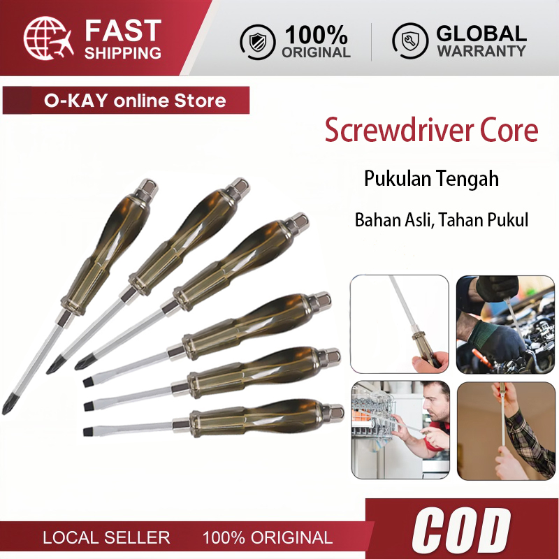 Obeng Ketok Set 6 Pcs Screwdriver Obeng Set Plus Minus