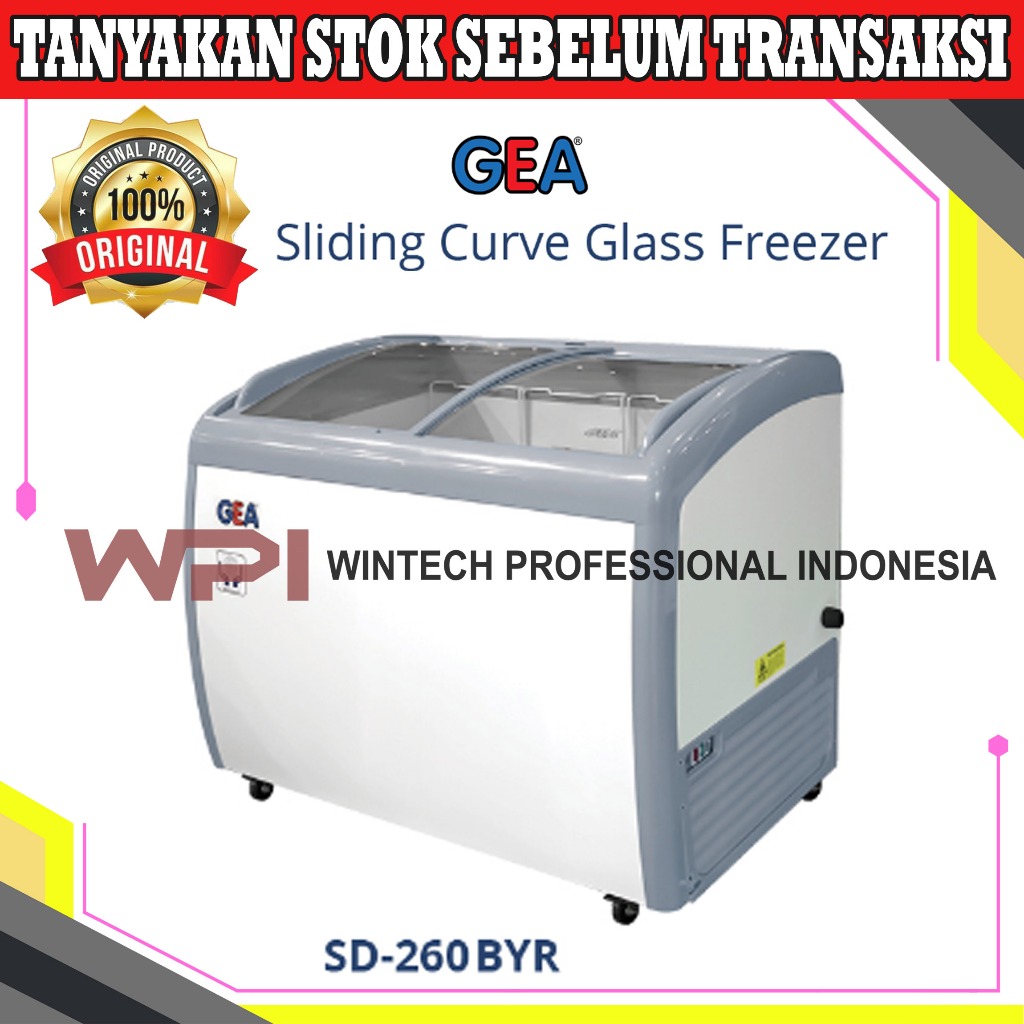 Gea SD-260BYR Sliding Curve Glass Freezer - Freezer Kaca Cembung - Freezer Premium Series Pemajang I