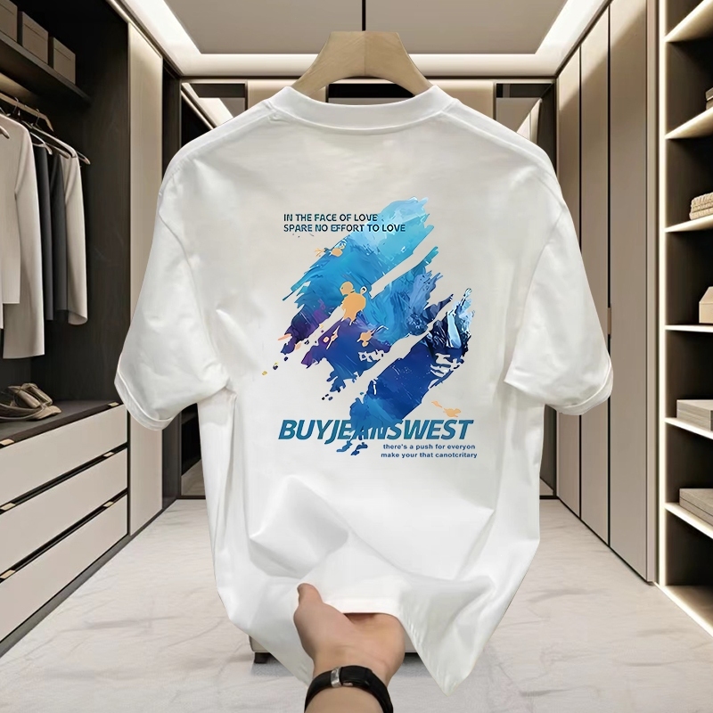 Kaos Pria Distro 100% Katun Motif Garis Cat Biru Artistik Keren Hitam Putih Pakaian Sehari-hari