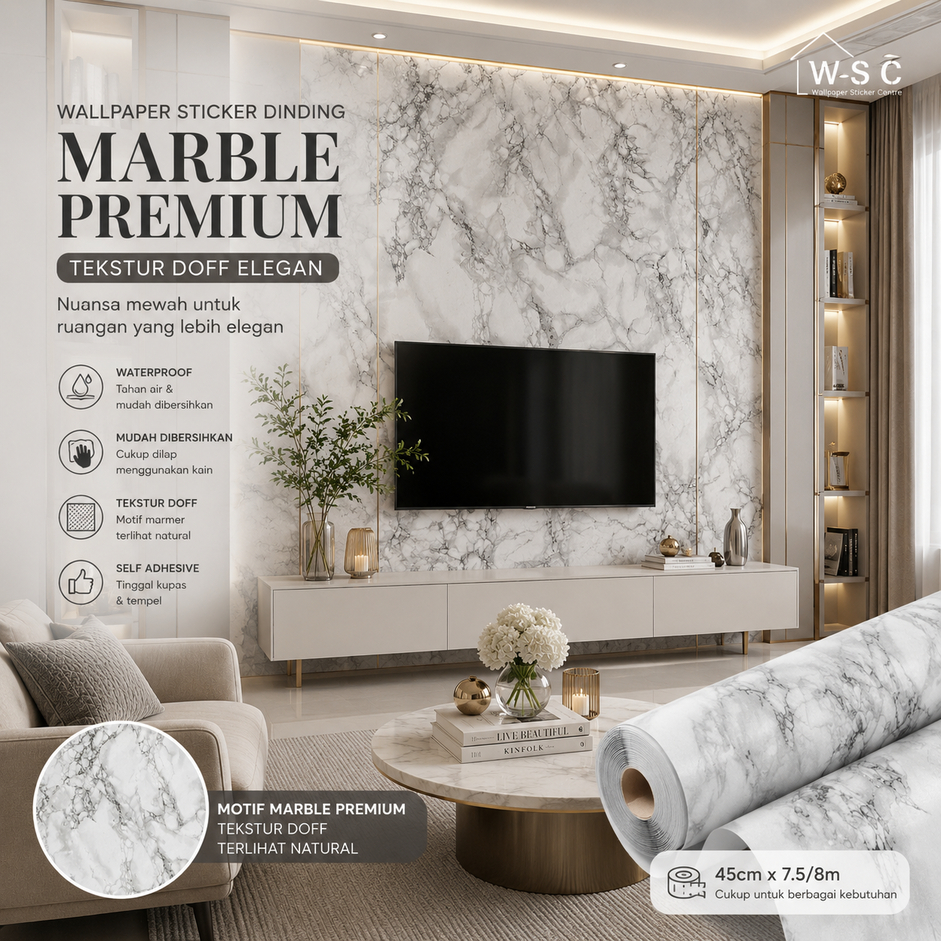 WALLPAPER 8 METER Marmer granit wallpaper sticker dinding Ruang Tamu dan Kamar ukuran lebar 45 cm x 