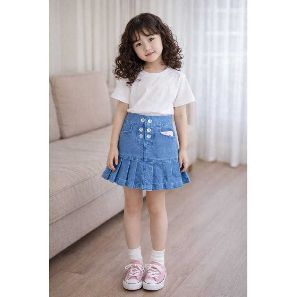 2-12tahun bawahan rok jeans anak perempuan model rempel trend fashion korea baju casual harian anak
