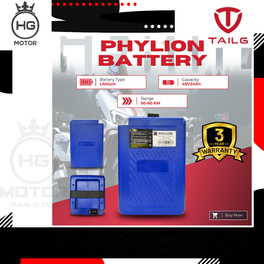 Baterai Sepeda Listrik TAILG GF80L Lithium by PHYLION 48V - 24Ah. Garansi Full Replacement 3 Tahun