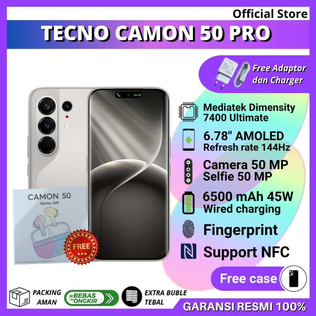 TECNO CAMON 50 PRO 12/256 GB - TECNO CAMON 50 PRO 8/256 GB GARANSI RESMI - SUPPORT NFC - REFRESH RAT