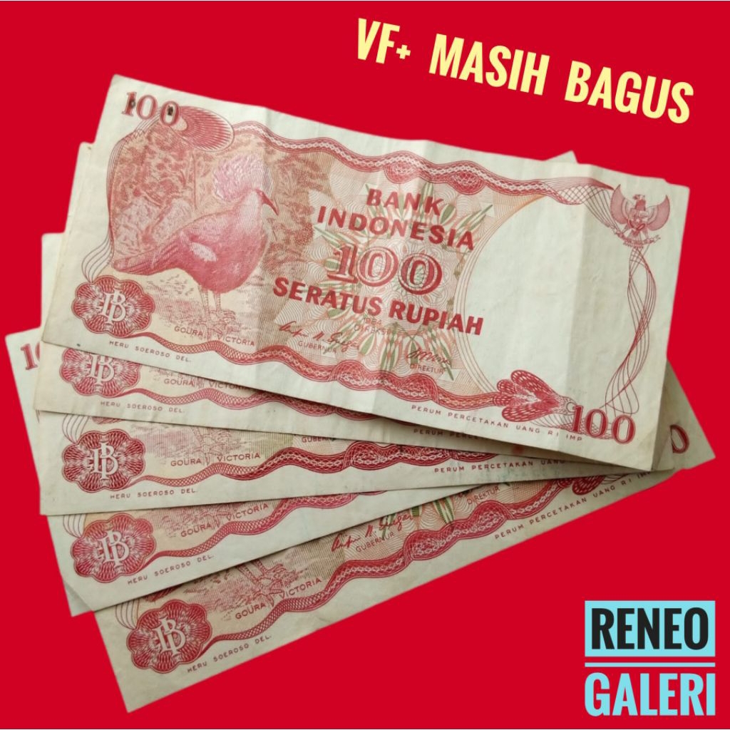 VF+ Asli 100 rupiah Merpati dara mahkota tahun 1984 Rp merah Goura Victoria bendungan tangga Asahan 