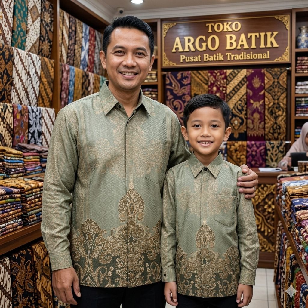 Batik Sage Green Pria Couple Ayah Anak Doby Premium