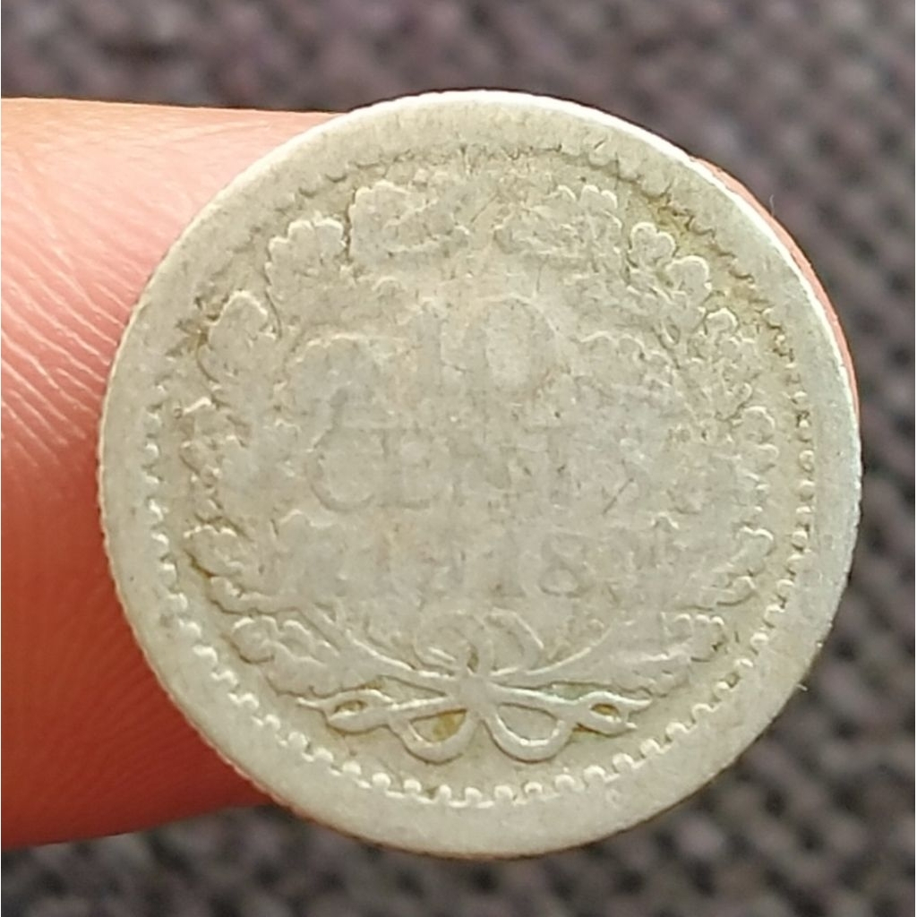 Koin Kuno Belanda 10 Cents 1918 Perak Wilhelmina Ukuran kecil