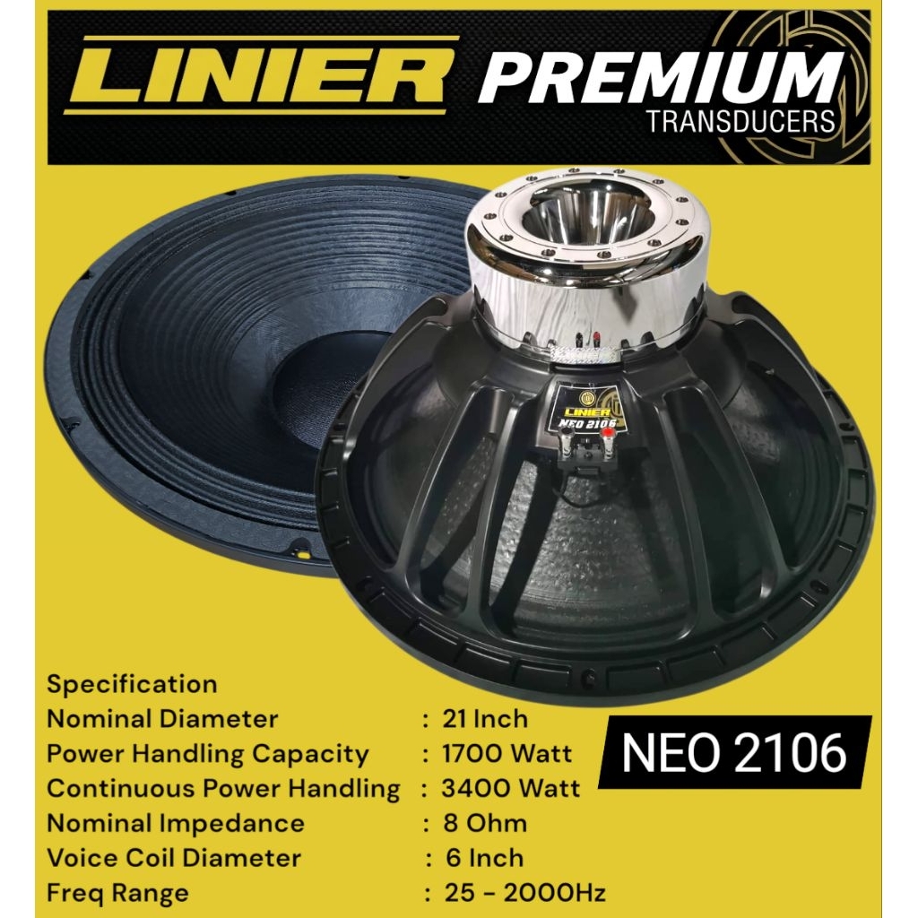 LINIER Speaker Subwoofer 21 Inch 2106 NEO / Neodymium  Voice Coil 6 Inch