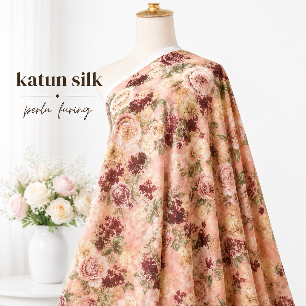 kain katun silky semi sutra motif bunga bahan mukenai
