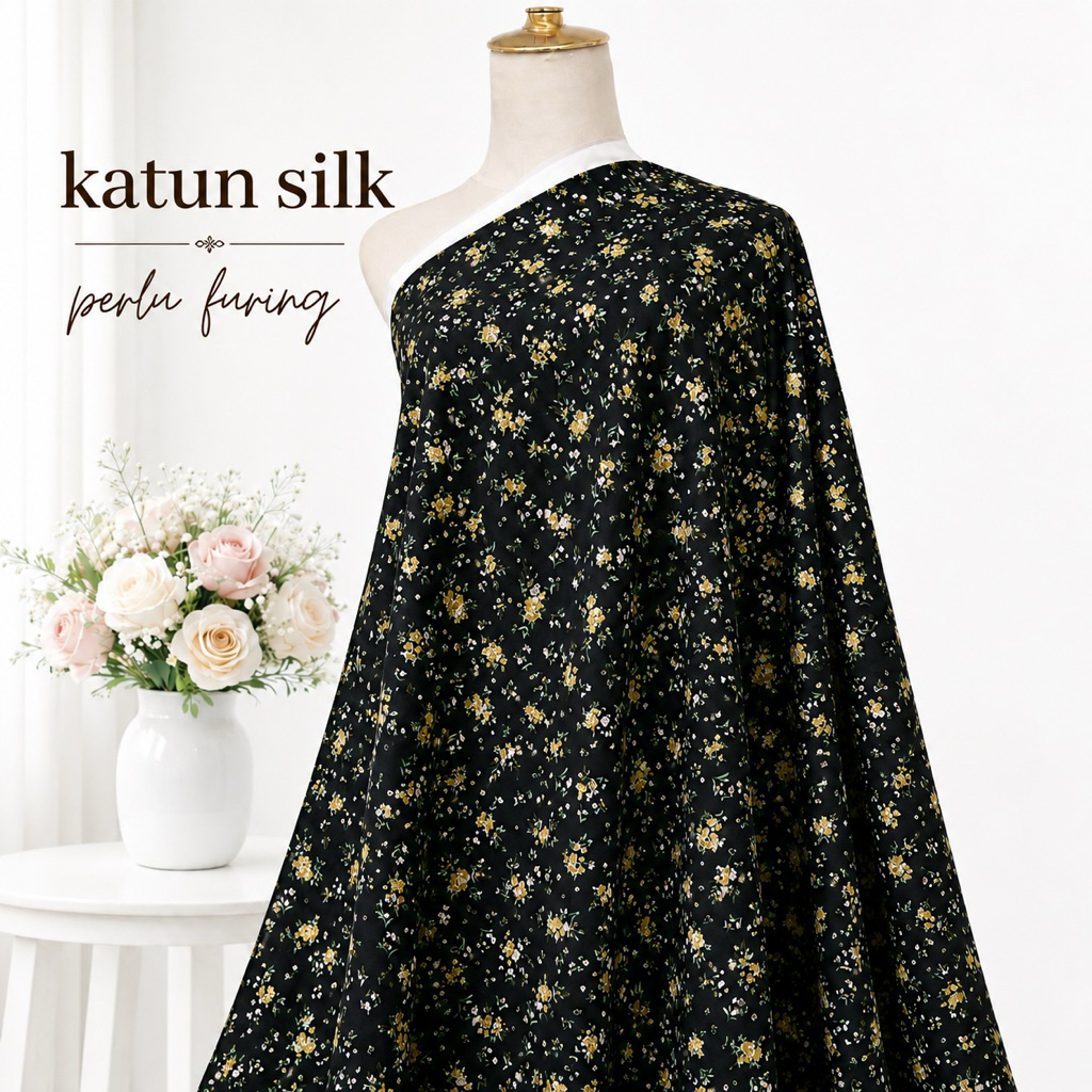 kain katun silky semi sutra motif bunga kecil
