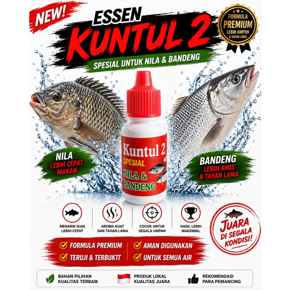 Essen KUNTUL 2 – Aroma Pemikat & Perangsang Umpan Spesial Mancing Ikan Nila, Mujair, Mas, Belanak, B