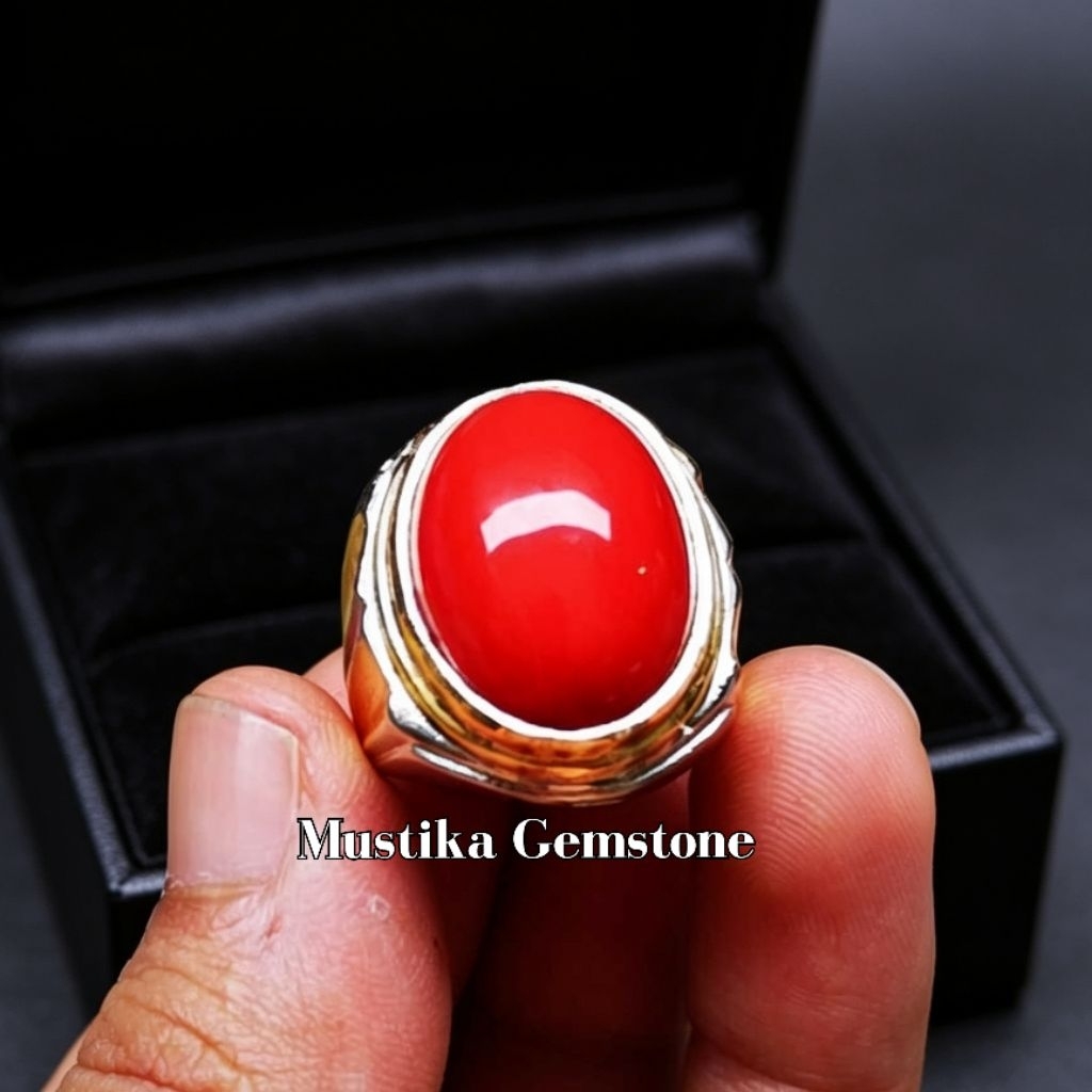 Batu Cincin Pria//Batu Akik Red Coral Marjan Super Mewah HQ Termurah
