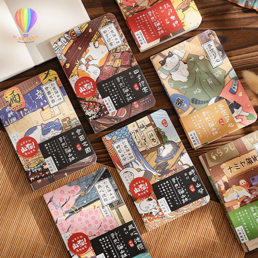 Buku Saku Pocket Book Kucing Jepang Retro Muroo Stray Cat Mountain Foil Emas 160 Halaman Journaling 