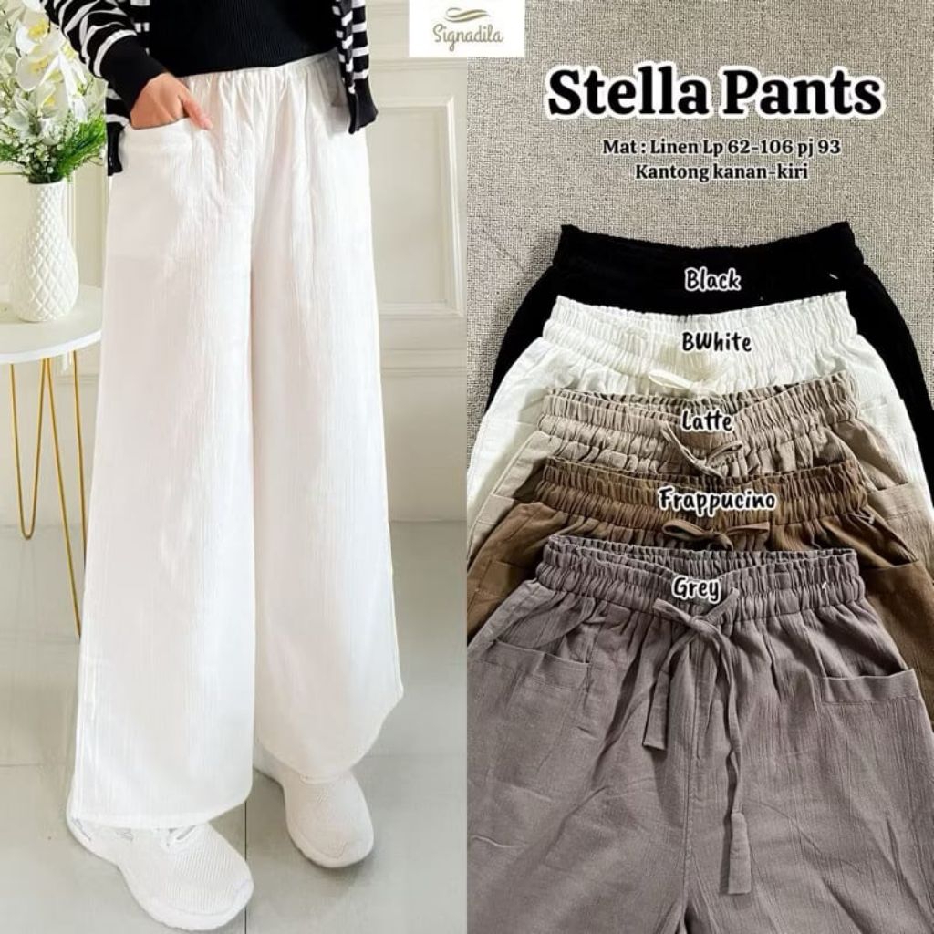 STELLA Pants Celana Kulot Linen Crincle Highwaist Loose Pants Premium
