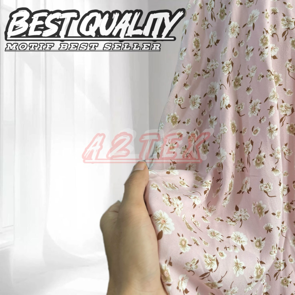 Kain Katun Rayon Viscose Premium - Kain Rayon Motif Bunga Kecil Best Seller - Kain Katun Original - 