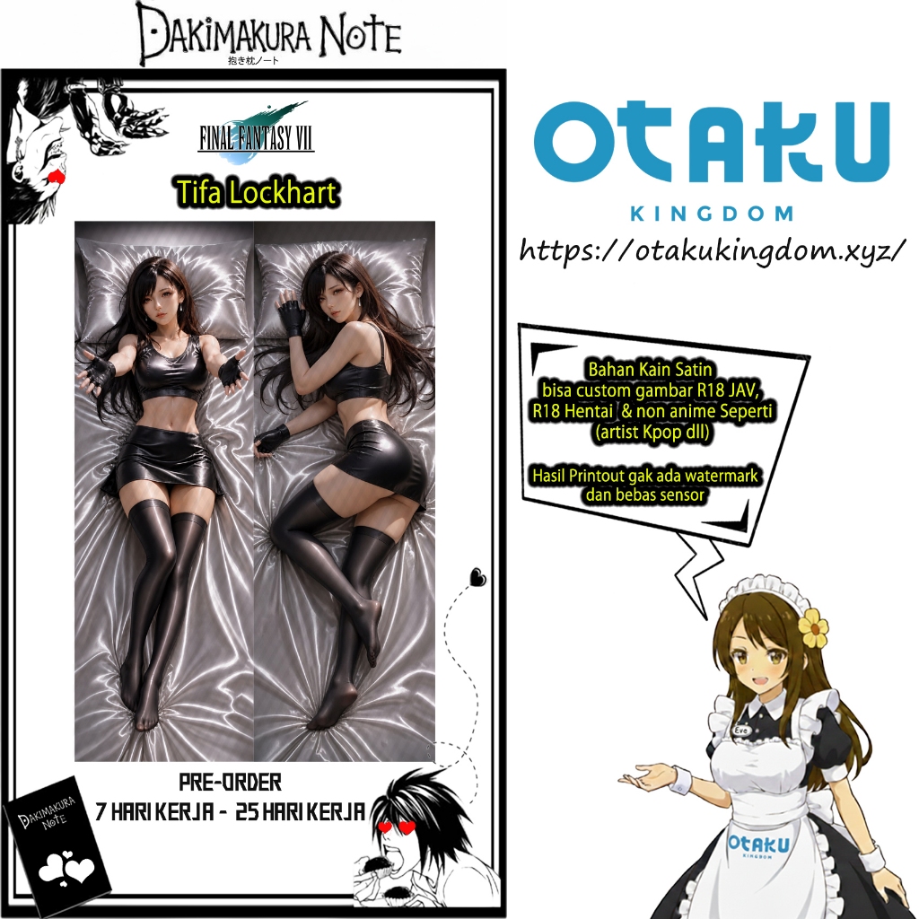 Sarung Bantal Dakimakura 3D Art Tifa Lockhart Sexy Black Clothes Ver. - Final Fantasy VII Pillow Cov