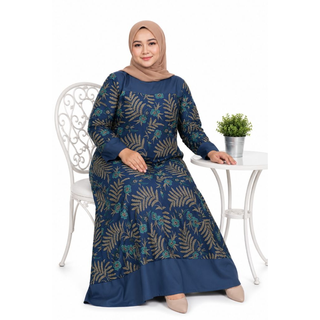 GAMIS BATIK OVERSIZE GAMIS BATIK BIRU JUMBO UKURAN M-5L