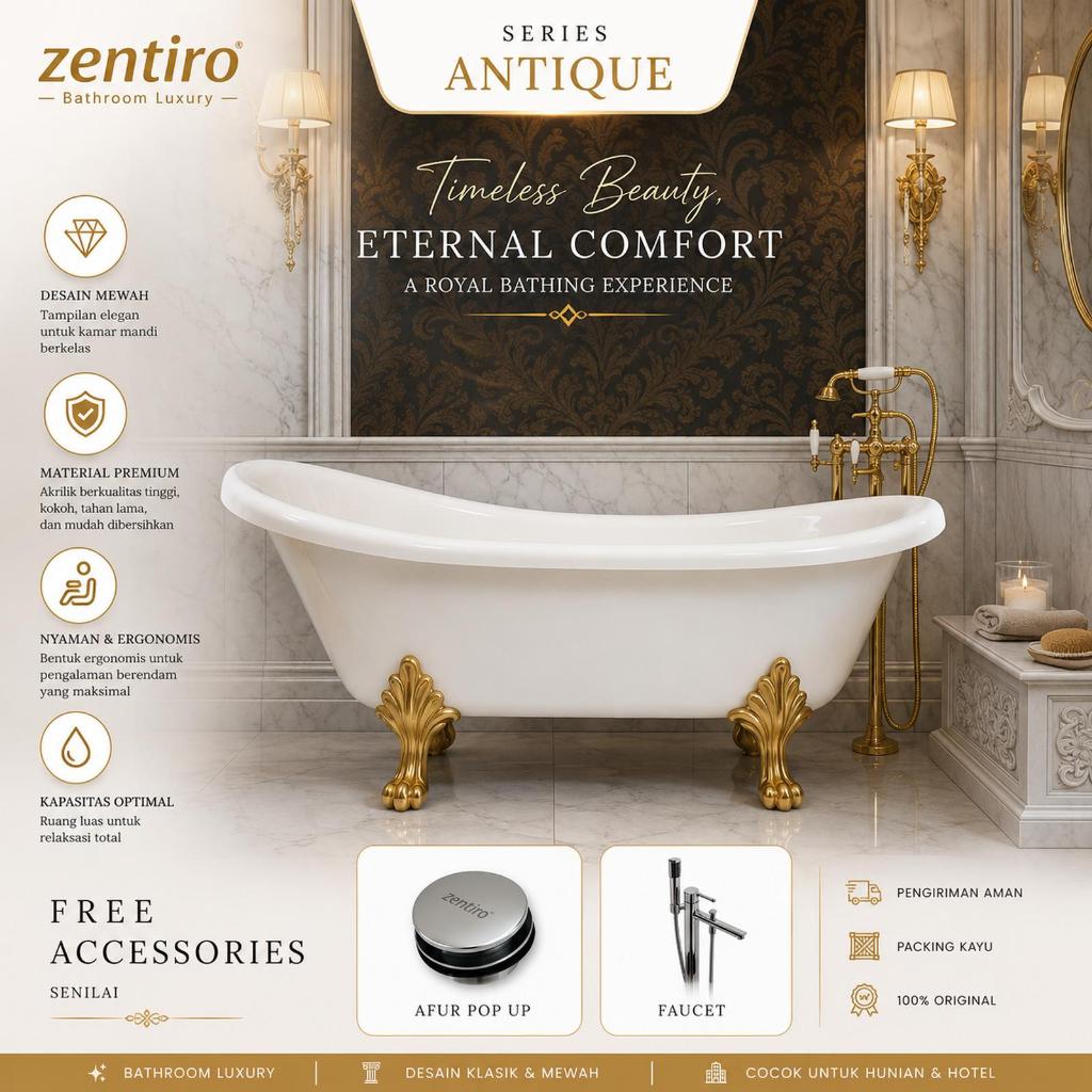 Bathtub Marble/Acrylic Seri ANTIQUE 170cm Polos FREE STANDING