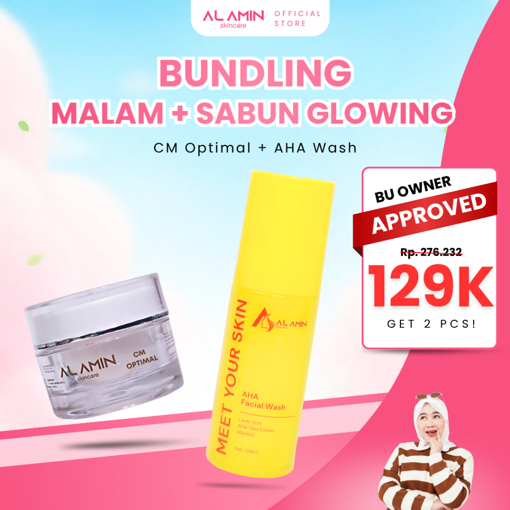 Bundling Night Cream Glowing + Facial Wash Perawatan Wajah Alamin Skincare