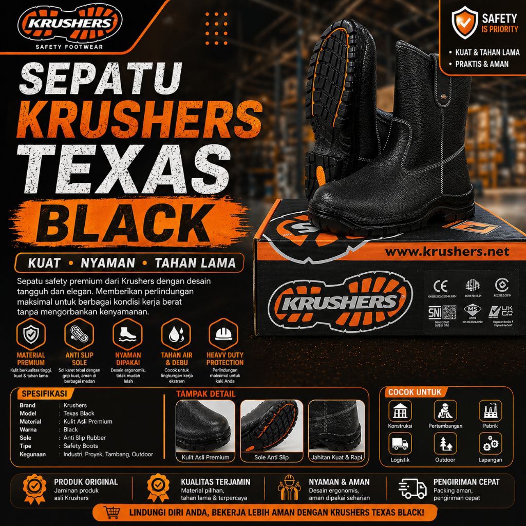 Sepatu Safety Krushers Texas Black Original / Safety Shoes Krushers