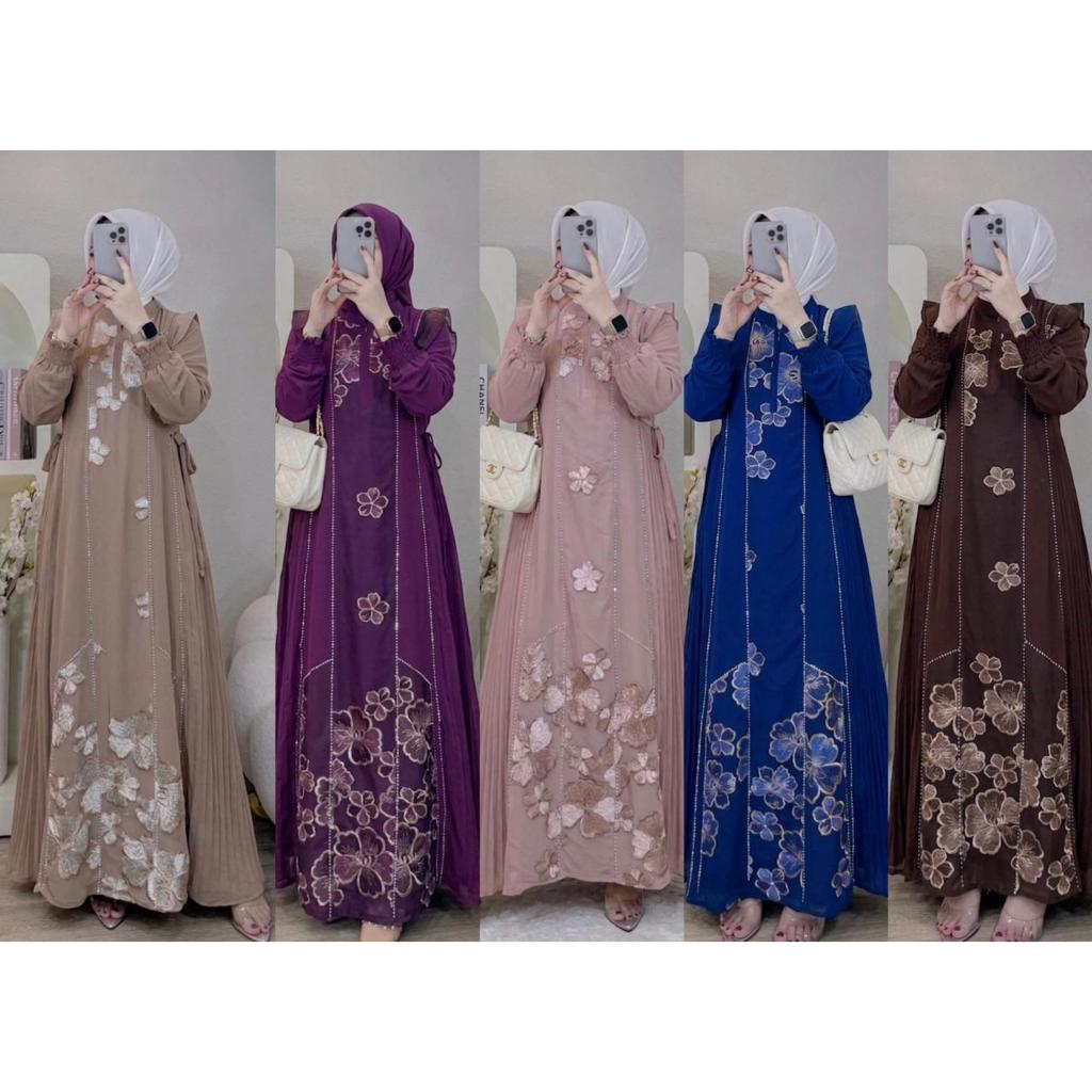 GAMIS SET HIJAB CERUTY PREMIUM MIX ZAQUARD + HIJAB DRESS CANTIK TERBARU BAJU PESTA MEWAH MODEL KEKIN