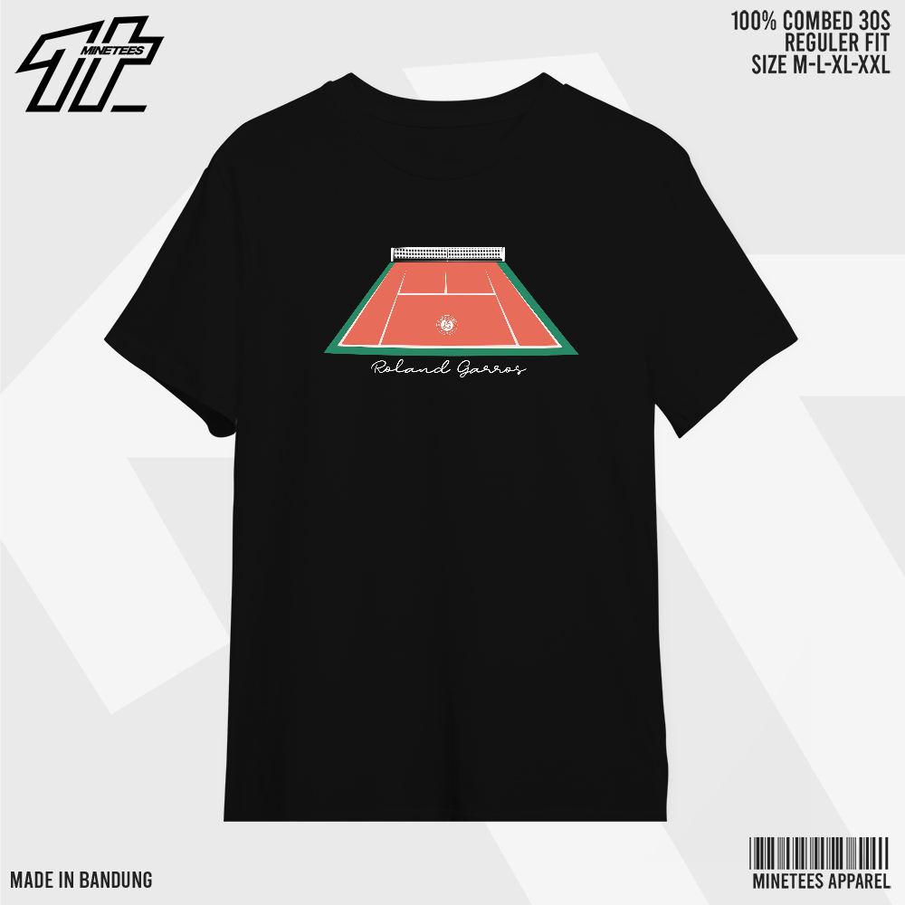 Kaos Padel Tennis Roland Garros Field Hitam Combed 30s