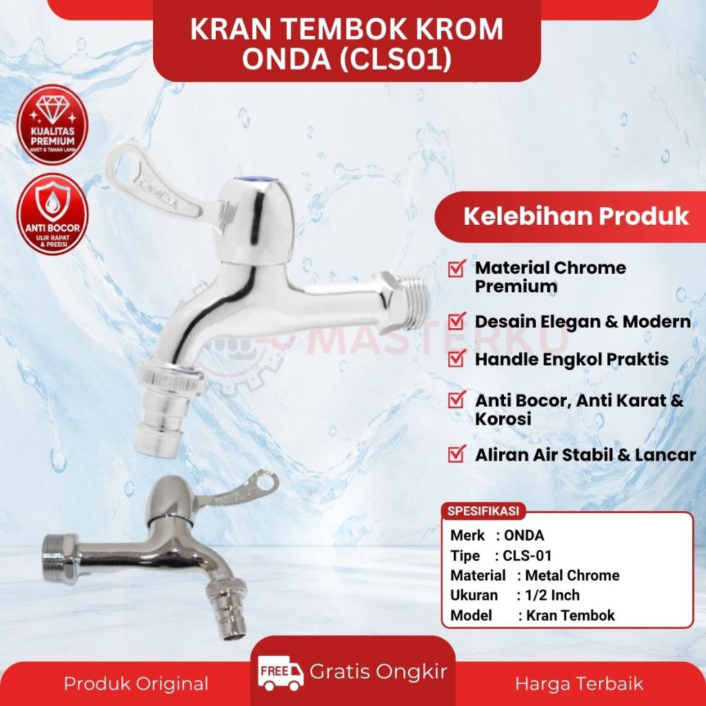 KRAN TEMBOK KROM ONDA / KRAN TEMBOK TAMAN KUNCI 1/2/KRAN AIR OUTDOOR KUNCI/KRAN AIR + KUNCI PENGAMAN