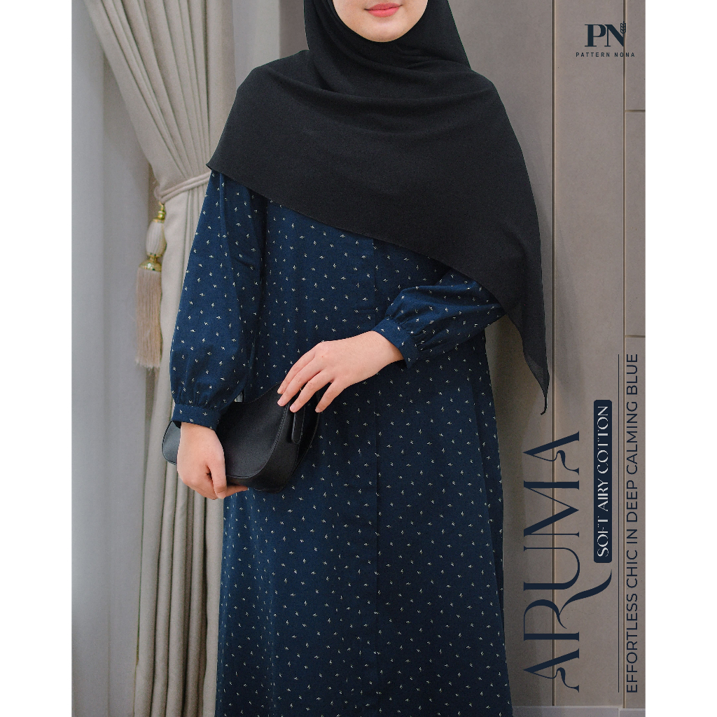 Pattern Nona Dress Aruma Gamis Wanita Katun Adem Nyaman Daily Simpel