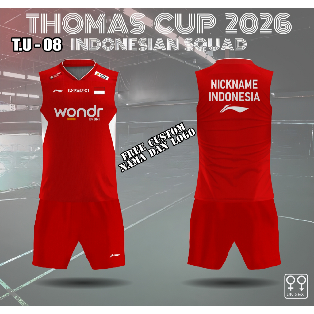 stelan jersey badminton Thomas Cup Uber Cup 2026 baju bulu tangkis indonesia thomas cup 2026 singlet