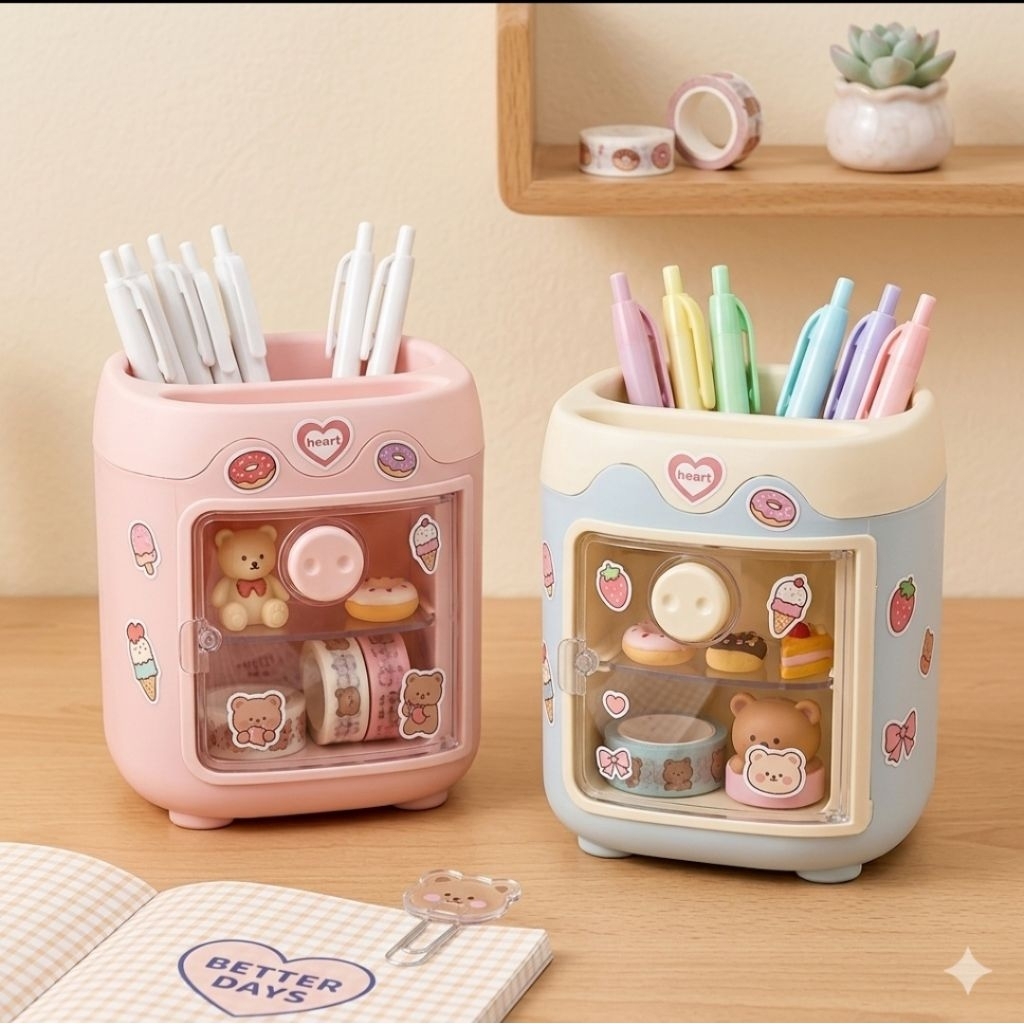 Tempat Pensil Aesthetic dengan Laci Mini Organizer Meja Belajar Multifungsi